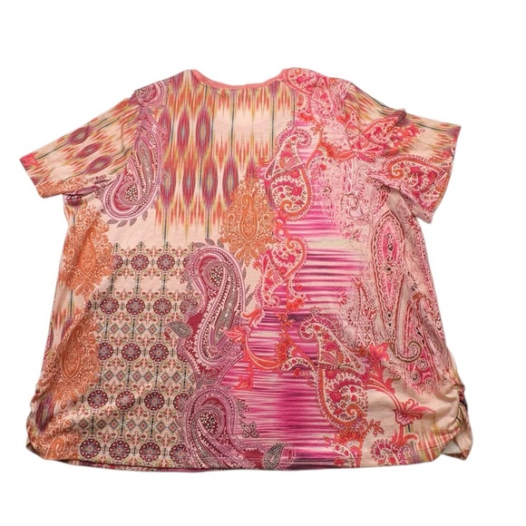Catherines 3X Bling Paisley Patchwork Top Pink Multicolor Boho Stretchy 0139 - Picture 4 of 9